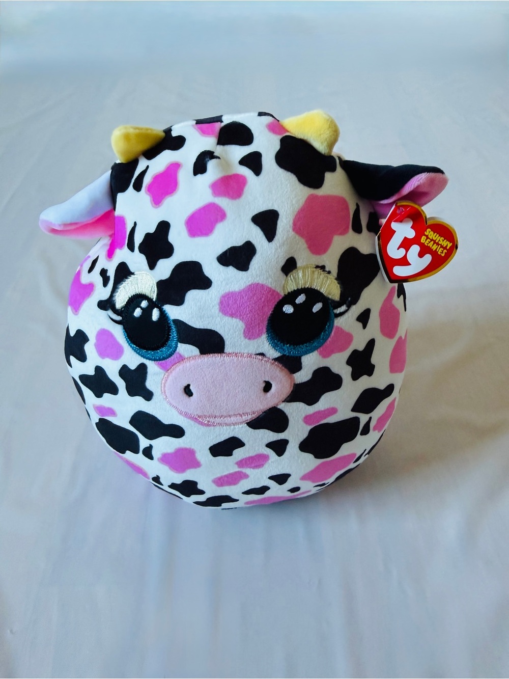 Ty Cow Milkshake Beanie Squishies pink black Squish-A-Boos plush toy 9" new